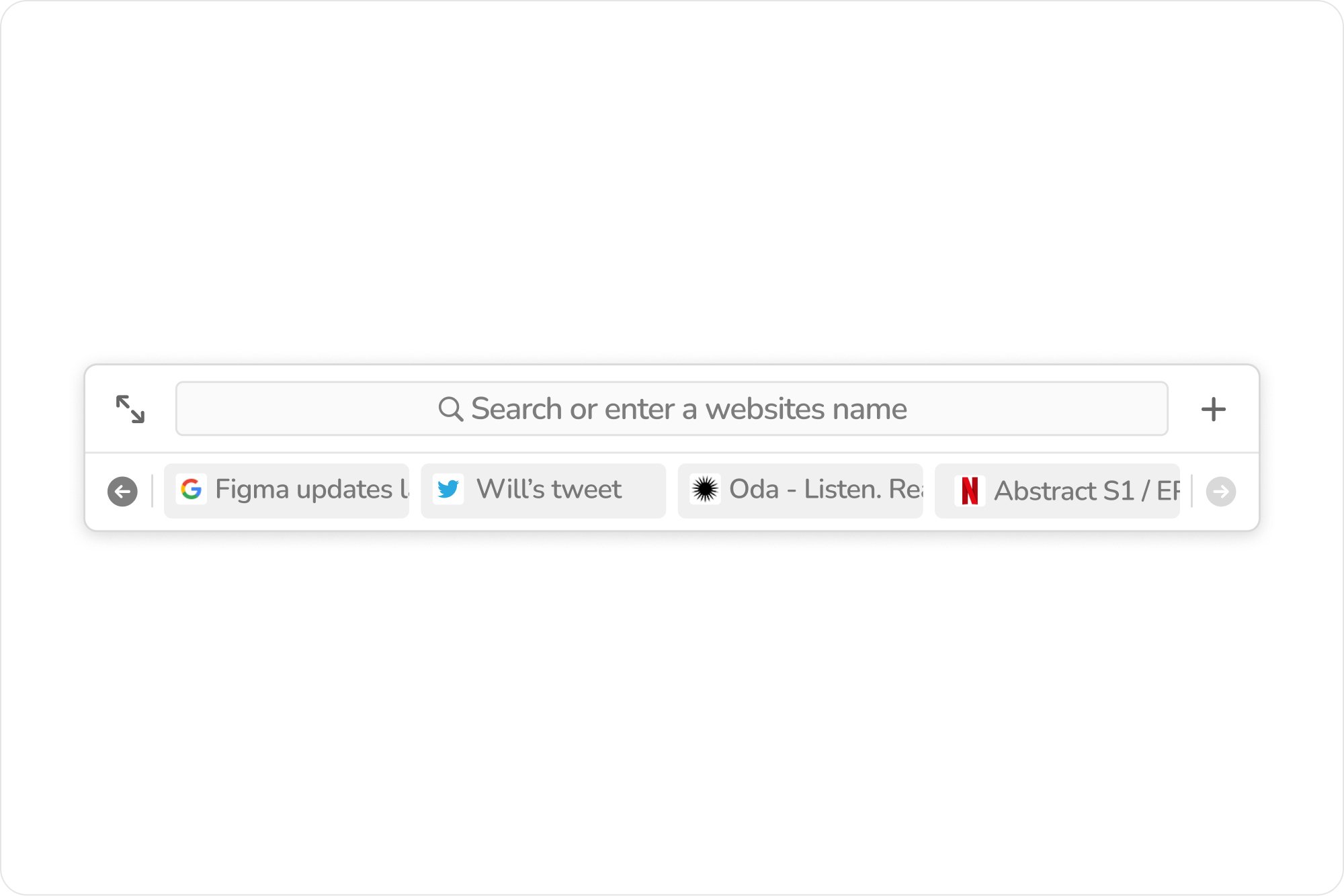 Sail browser search bar with a row of saved website tabs below it