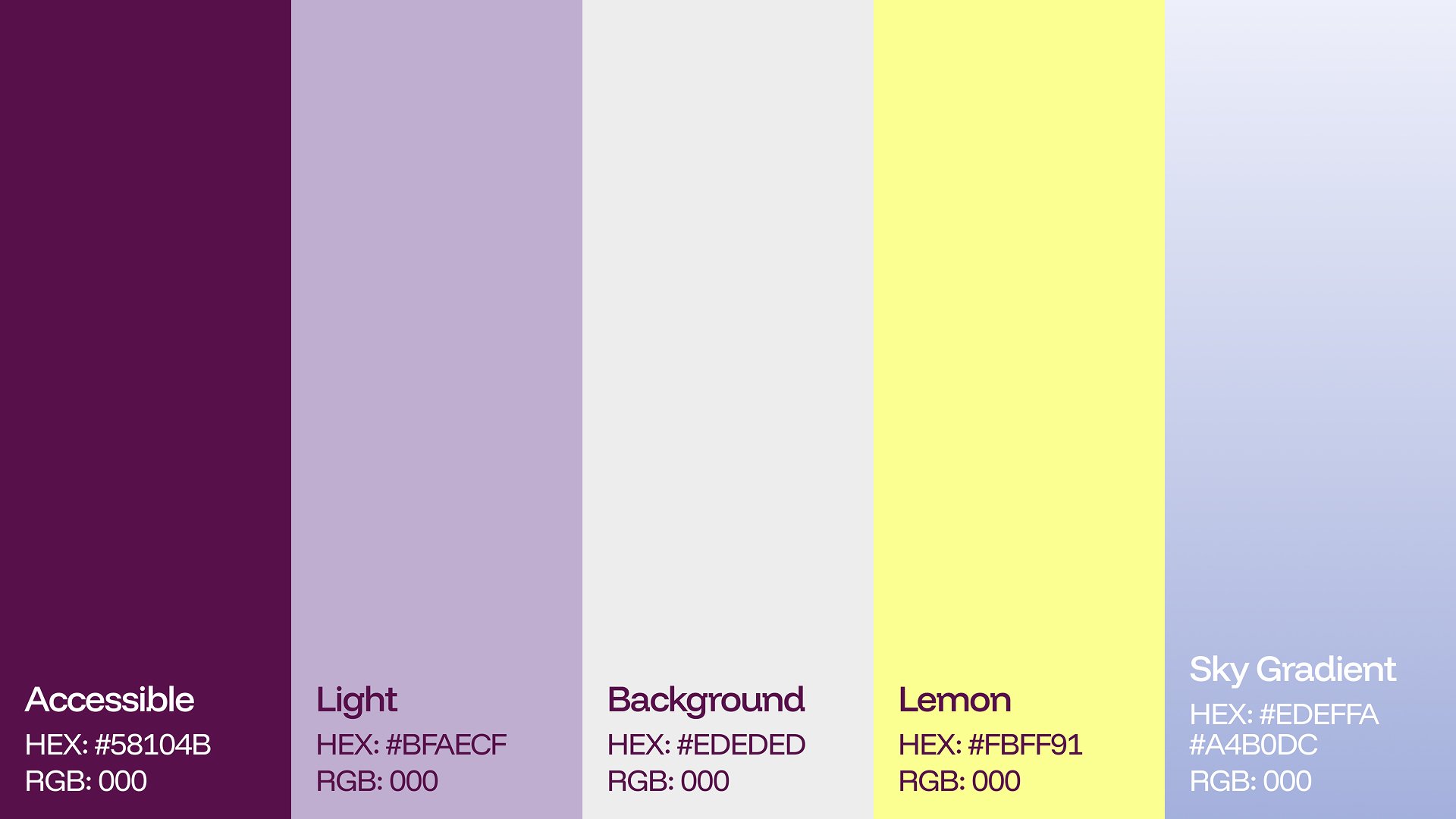 Arty brand colour palette with hex values for Accessible, Light, Lemon and Sky Gradient