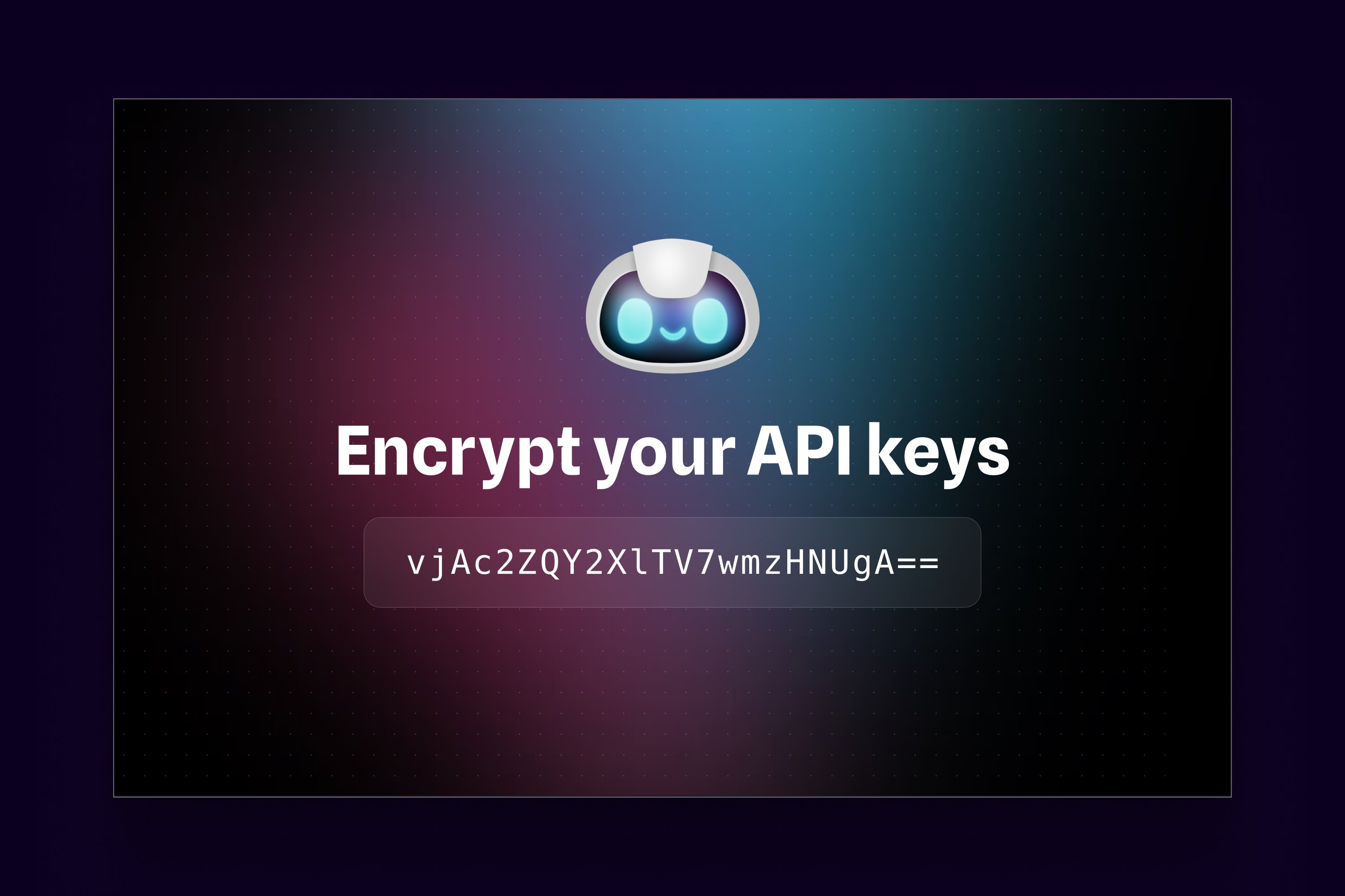 Alphi graphic on encrypting API keys with robot mascot