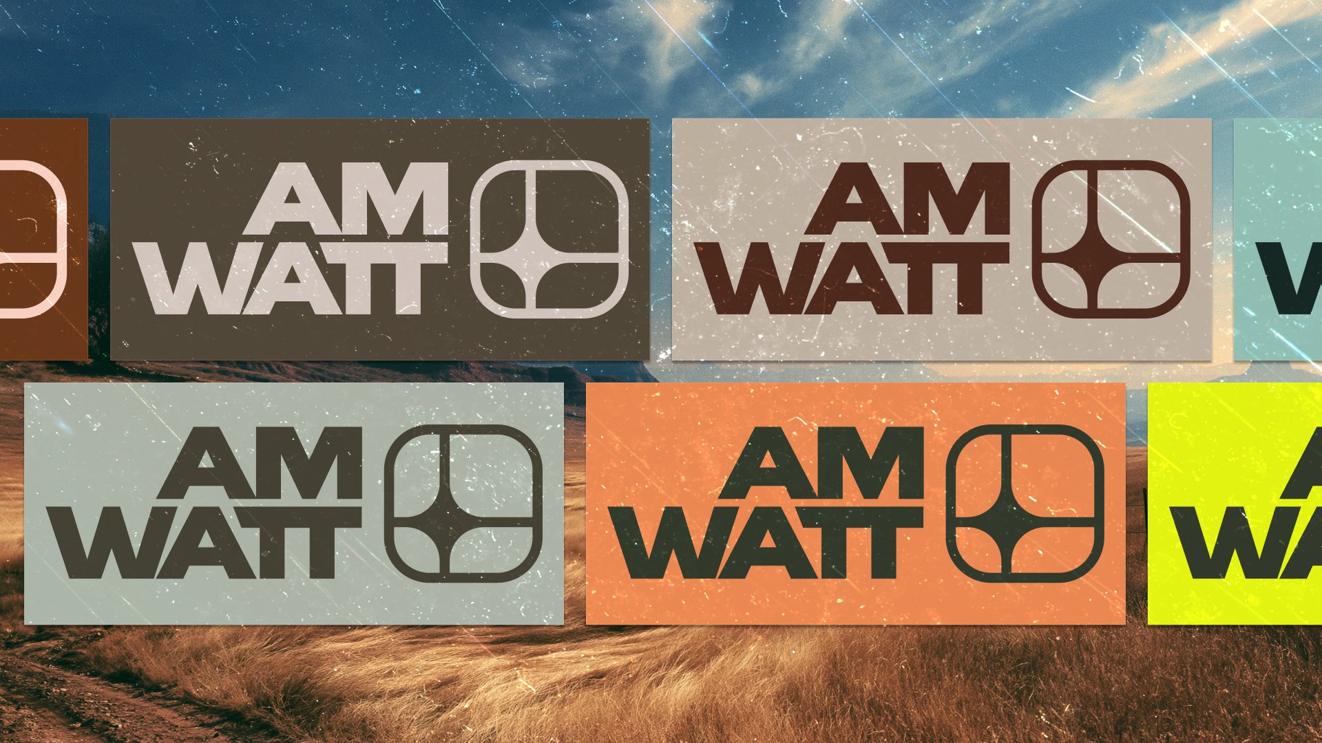 Weathered AM Watt logo signs across a prairie scene