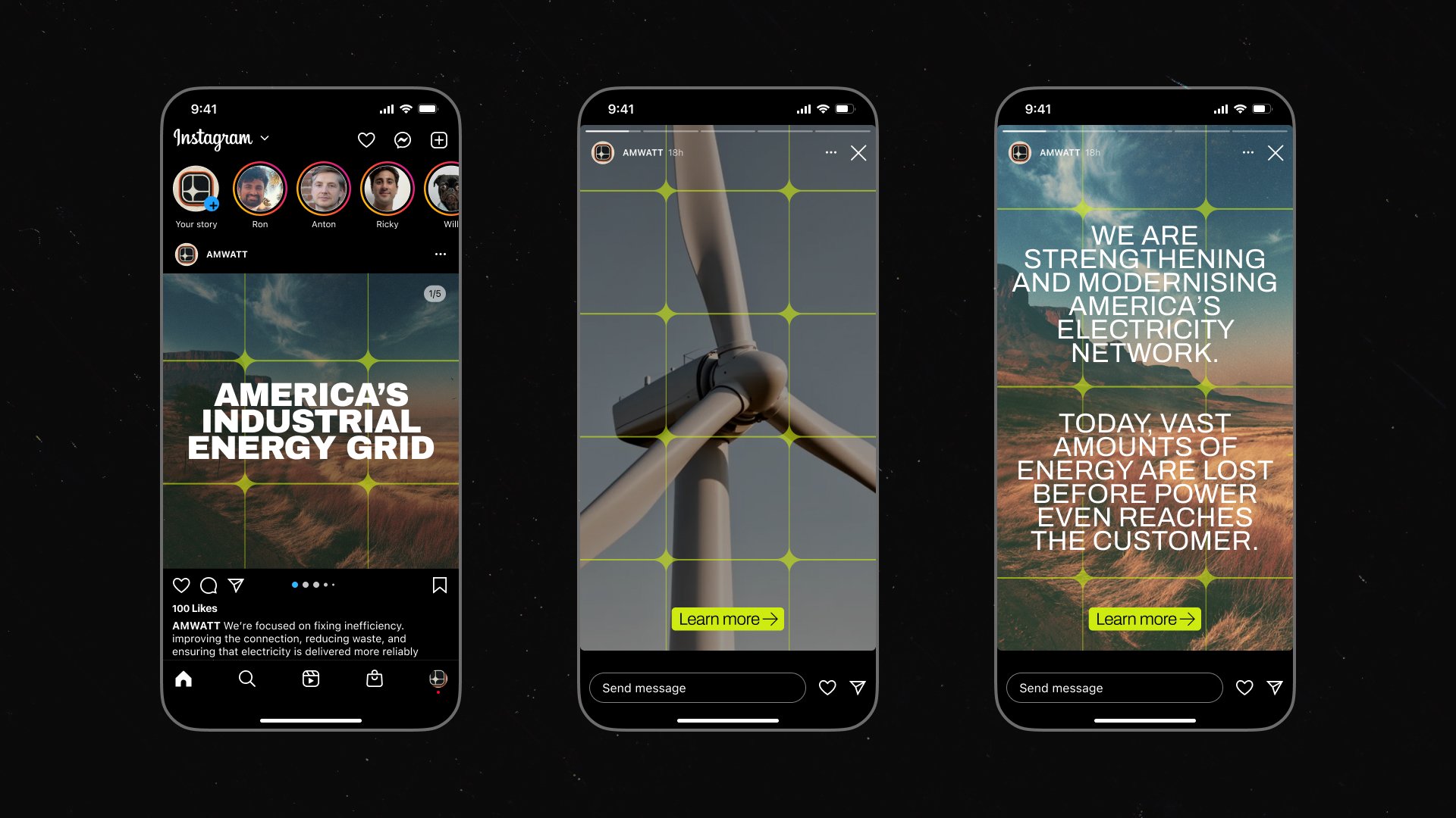 American Terawatt Instagram story mockups on phones