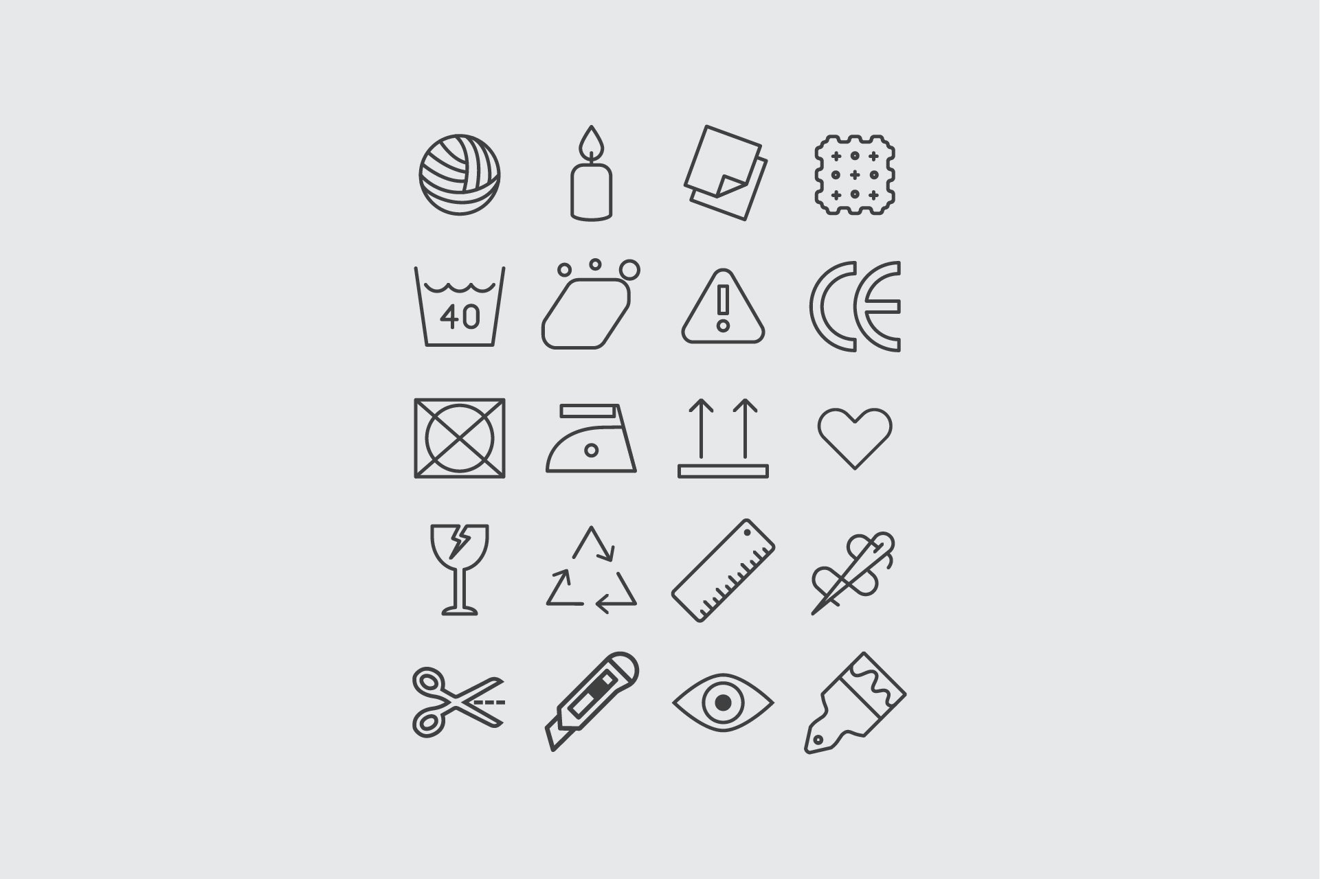 Bijzonder line icon set covering care, washing and crafting symbols