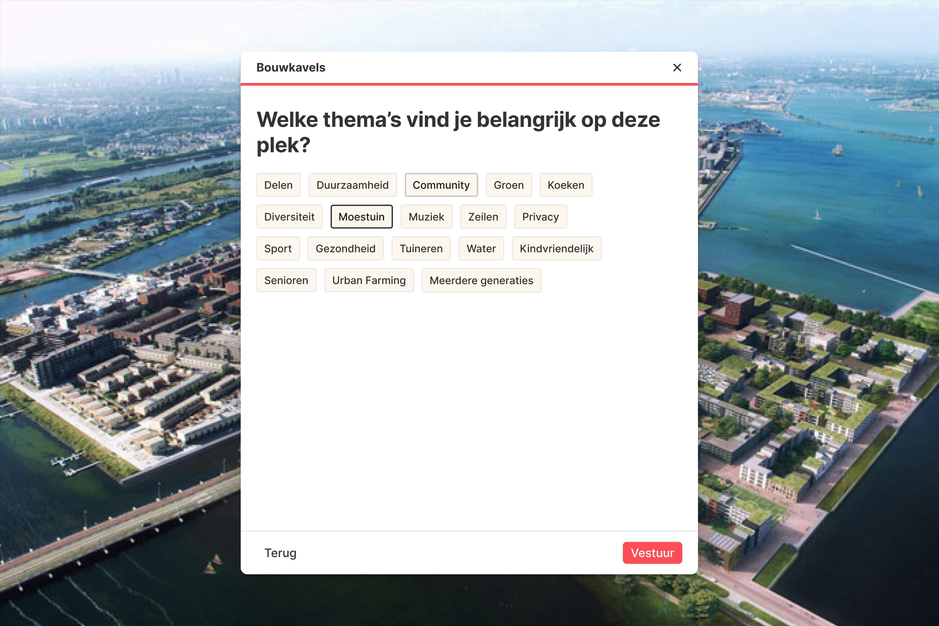 CrowdBuilding themes questionnaire over an aerial housing view