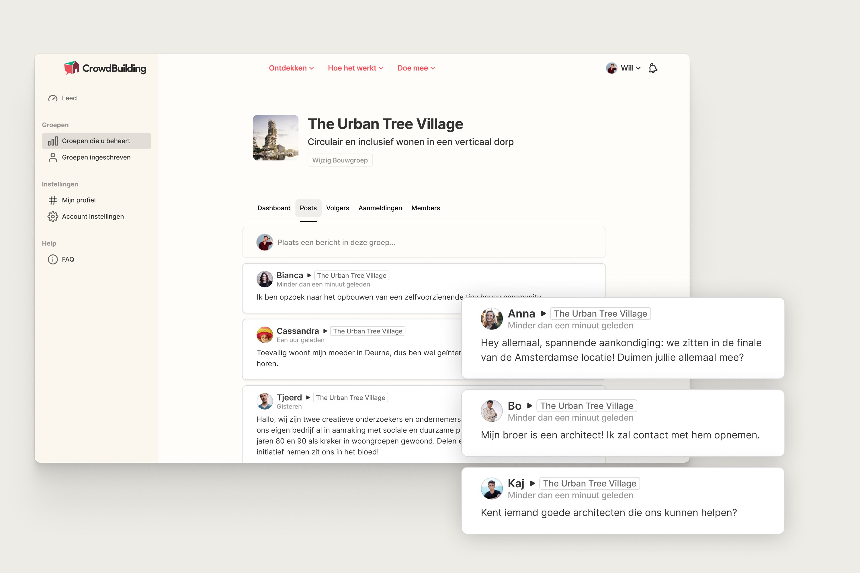 The Urban Tree Village group feed with member posts