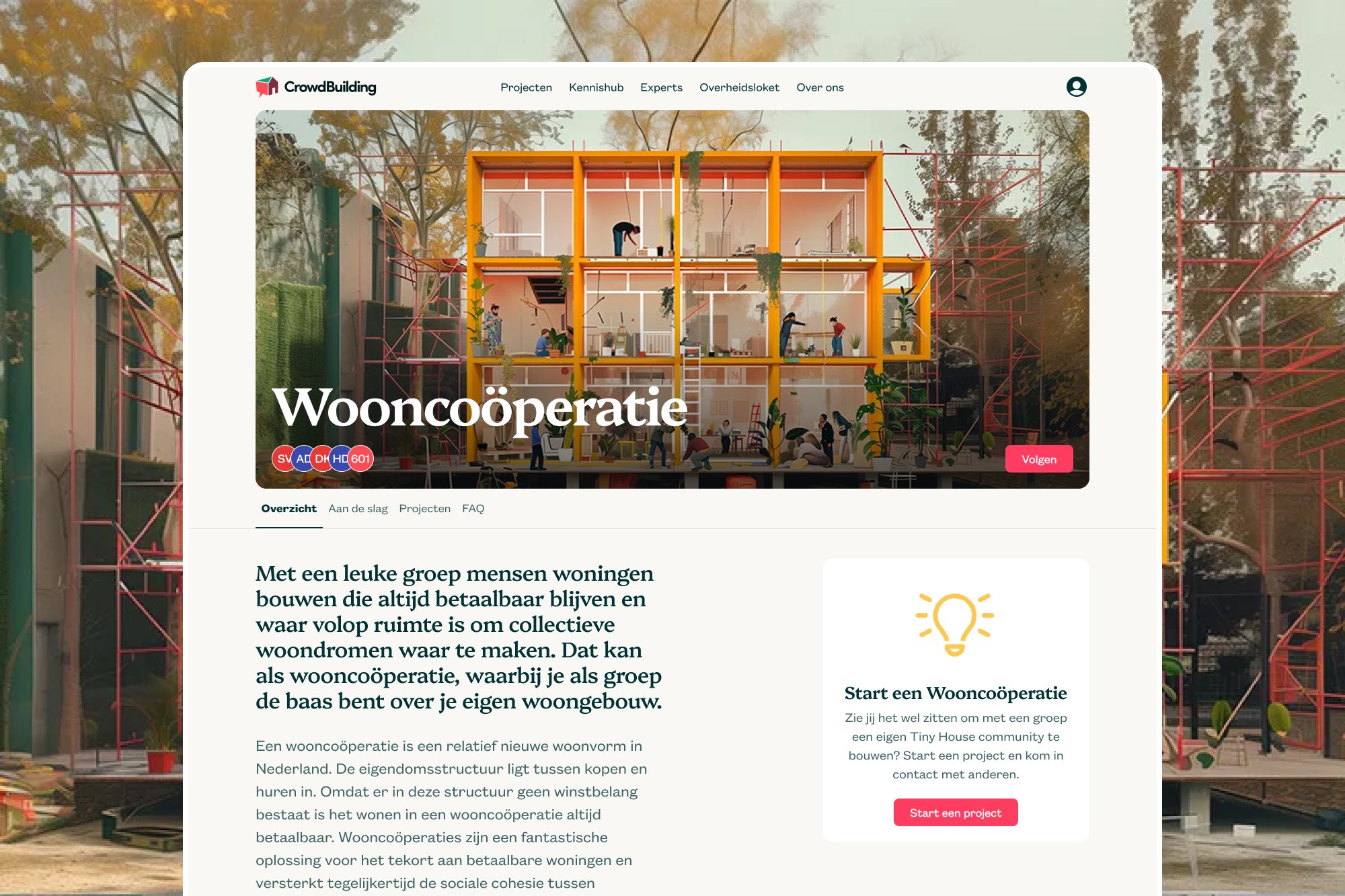 Wooncooperatie project page with editorial banner