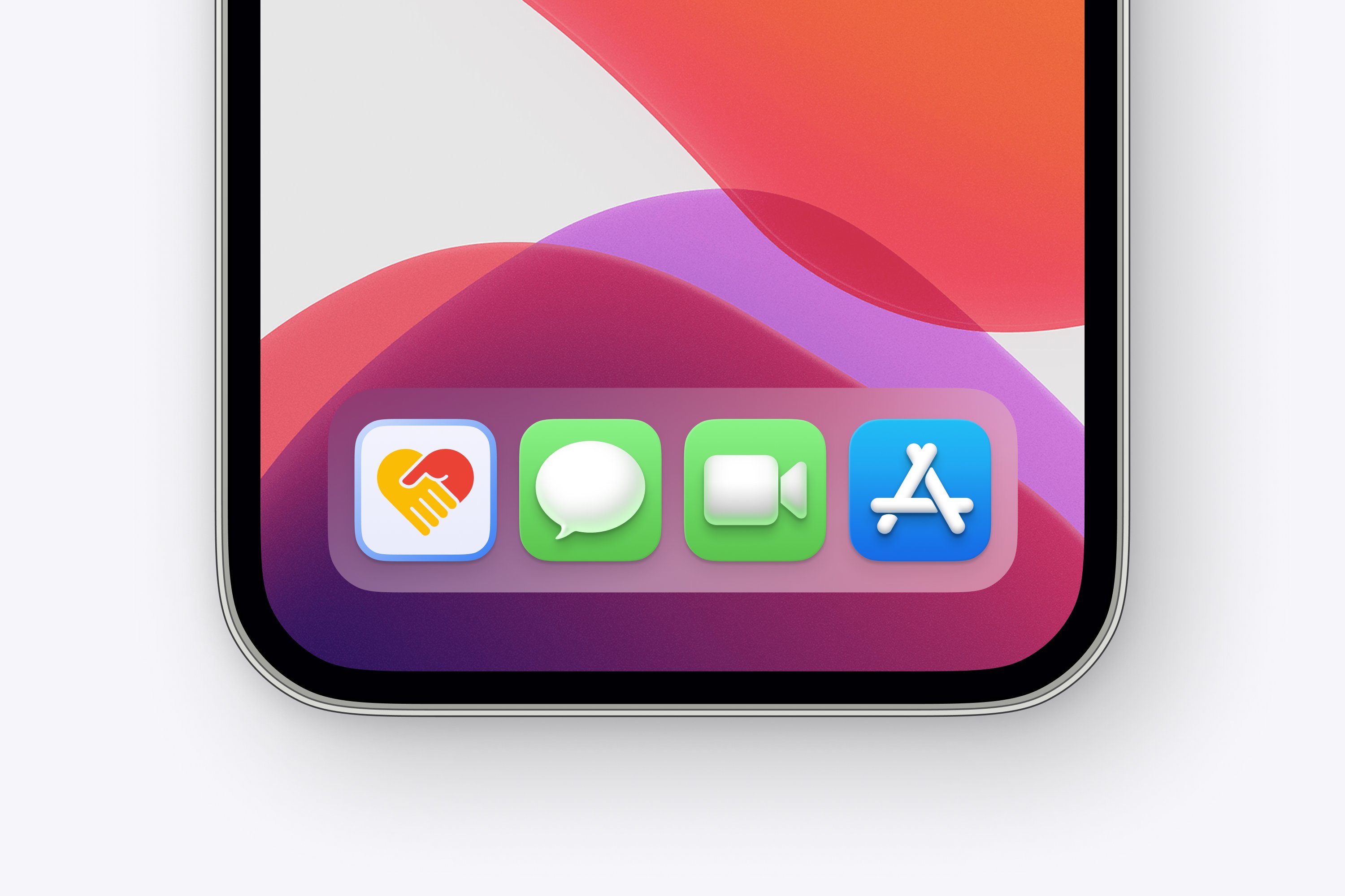 Google Reach heart-and-hands app icon in the iPhone dock