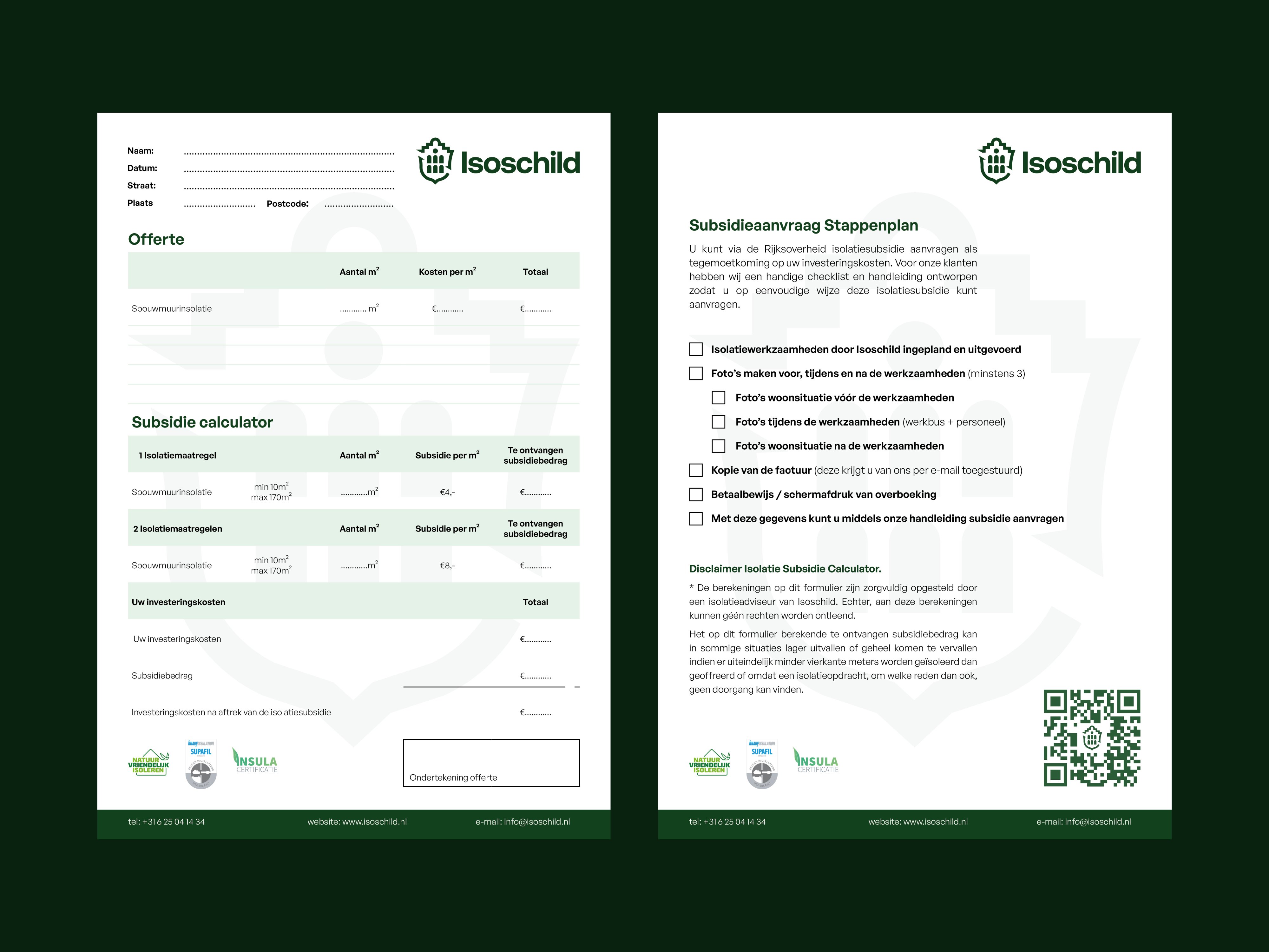 Isoschild subsidy application forms with offer table and checklist