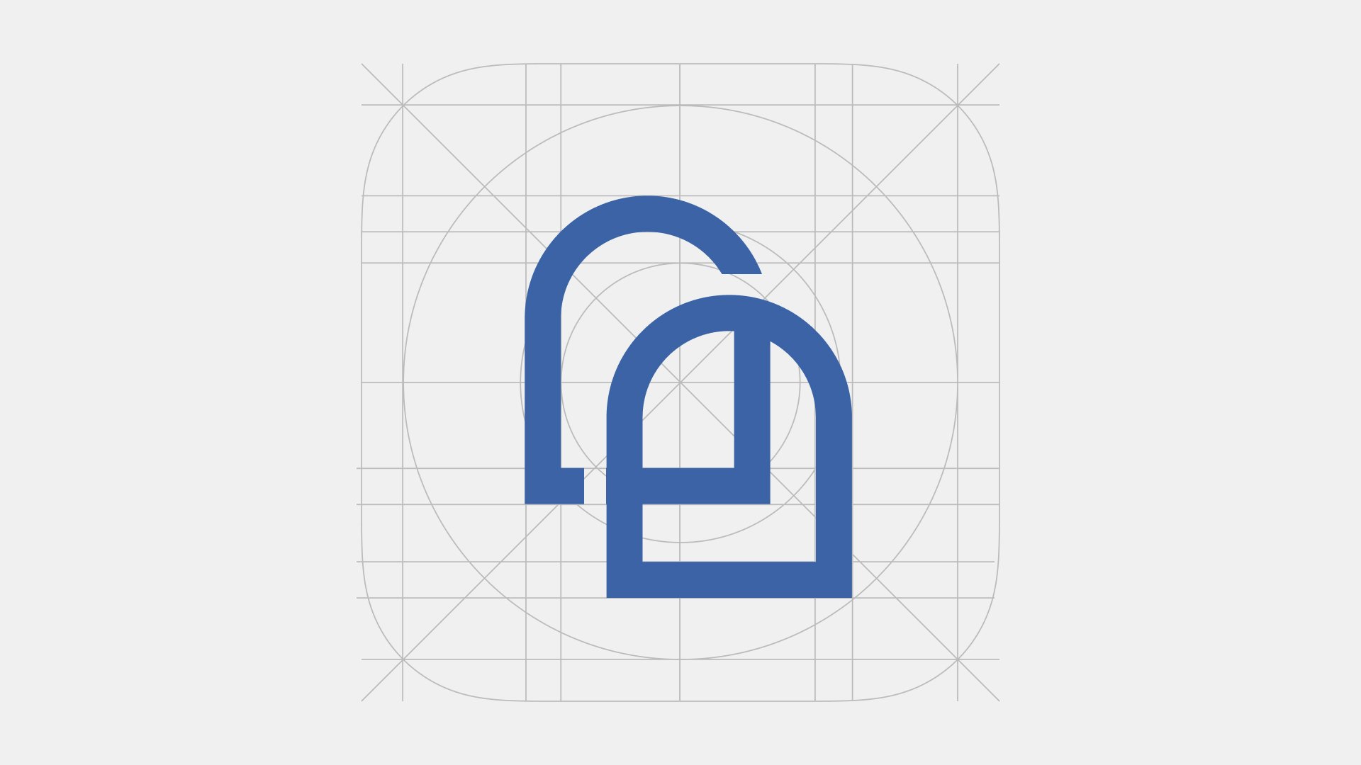 Cleargate logo mark drawn in black on an iOS app-icon construction grid