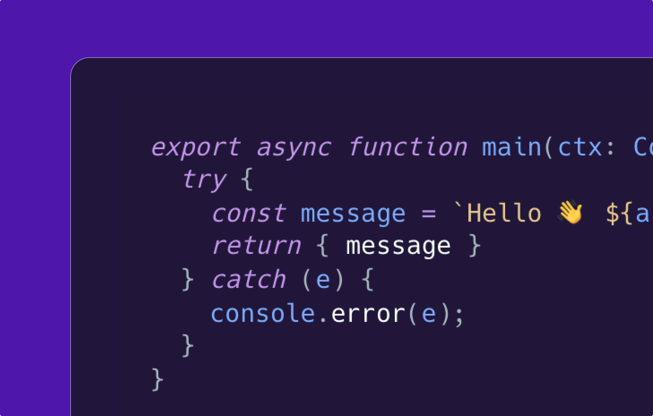Router code editor with a TypeScript main function snippet