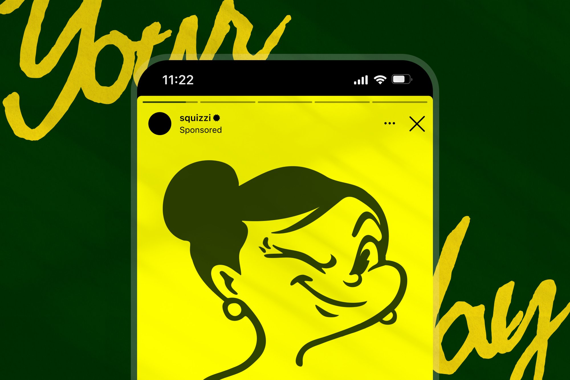 Squizzi Instagram sponsored story showing the Mrs Squizzi character
