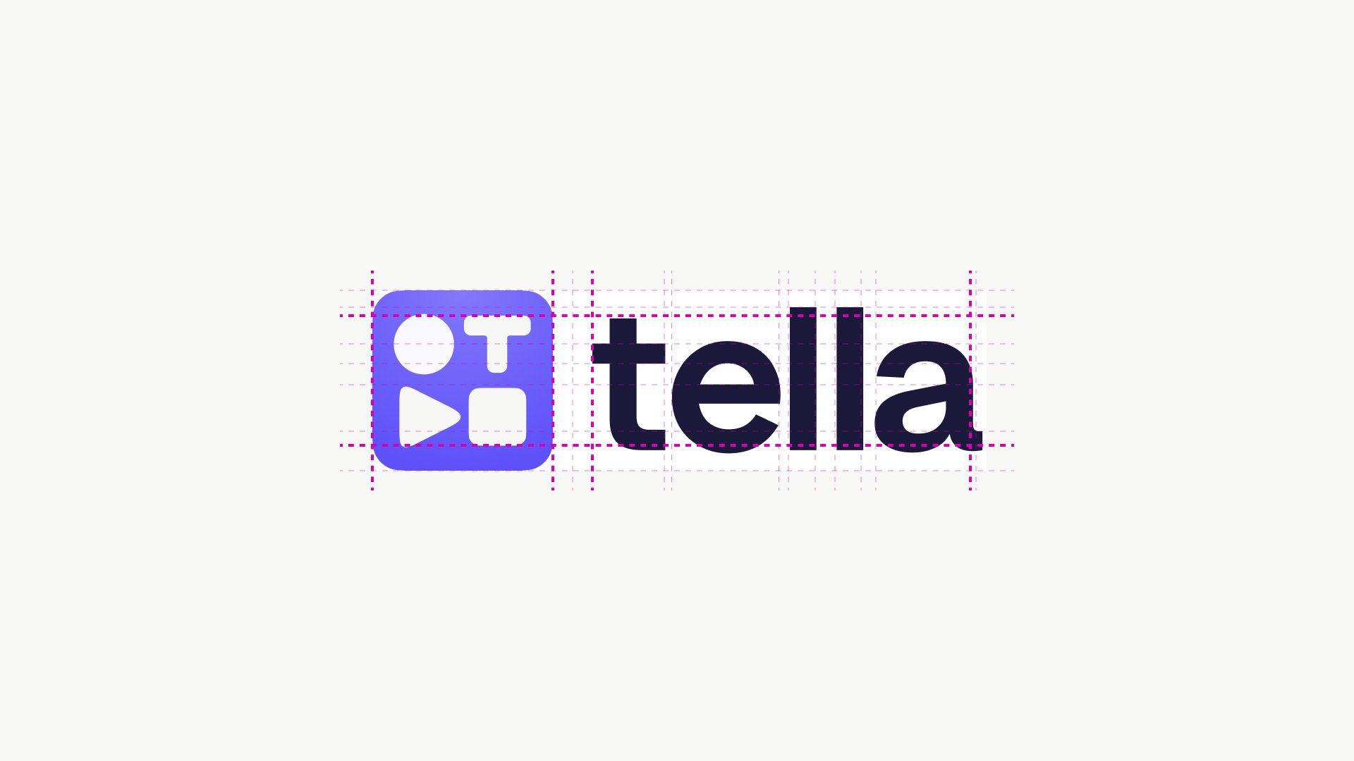 Tella logo construction showing the mark and wordmark on a grid