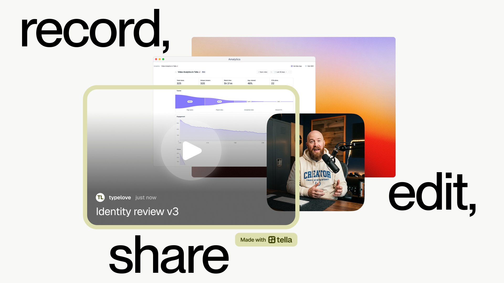 Tella video players beneath the headline the all-in-one screen recorder
